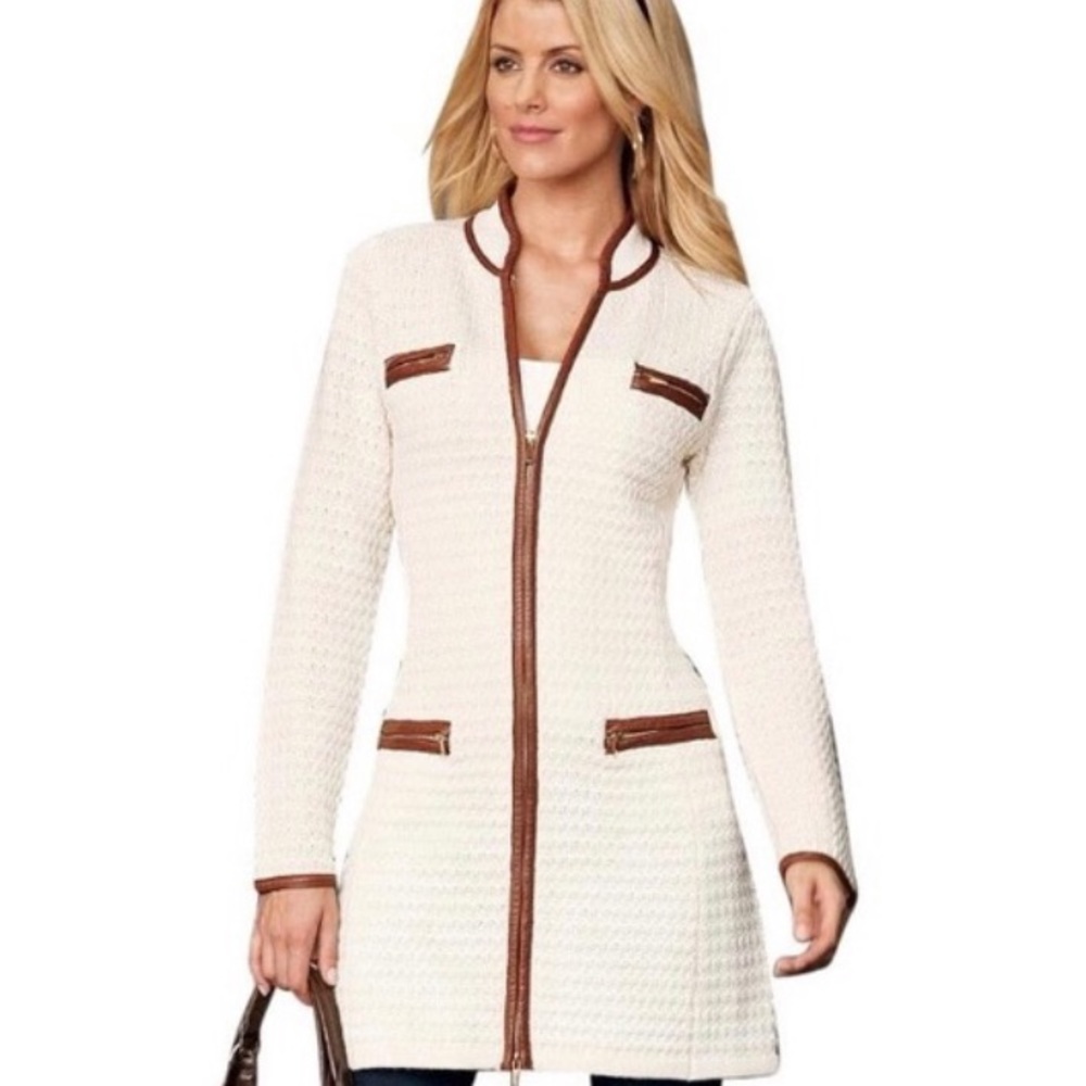 Boston proper faux leather trim long cardigan